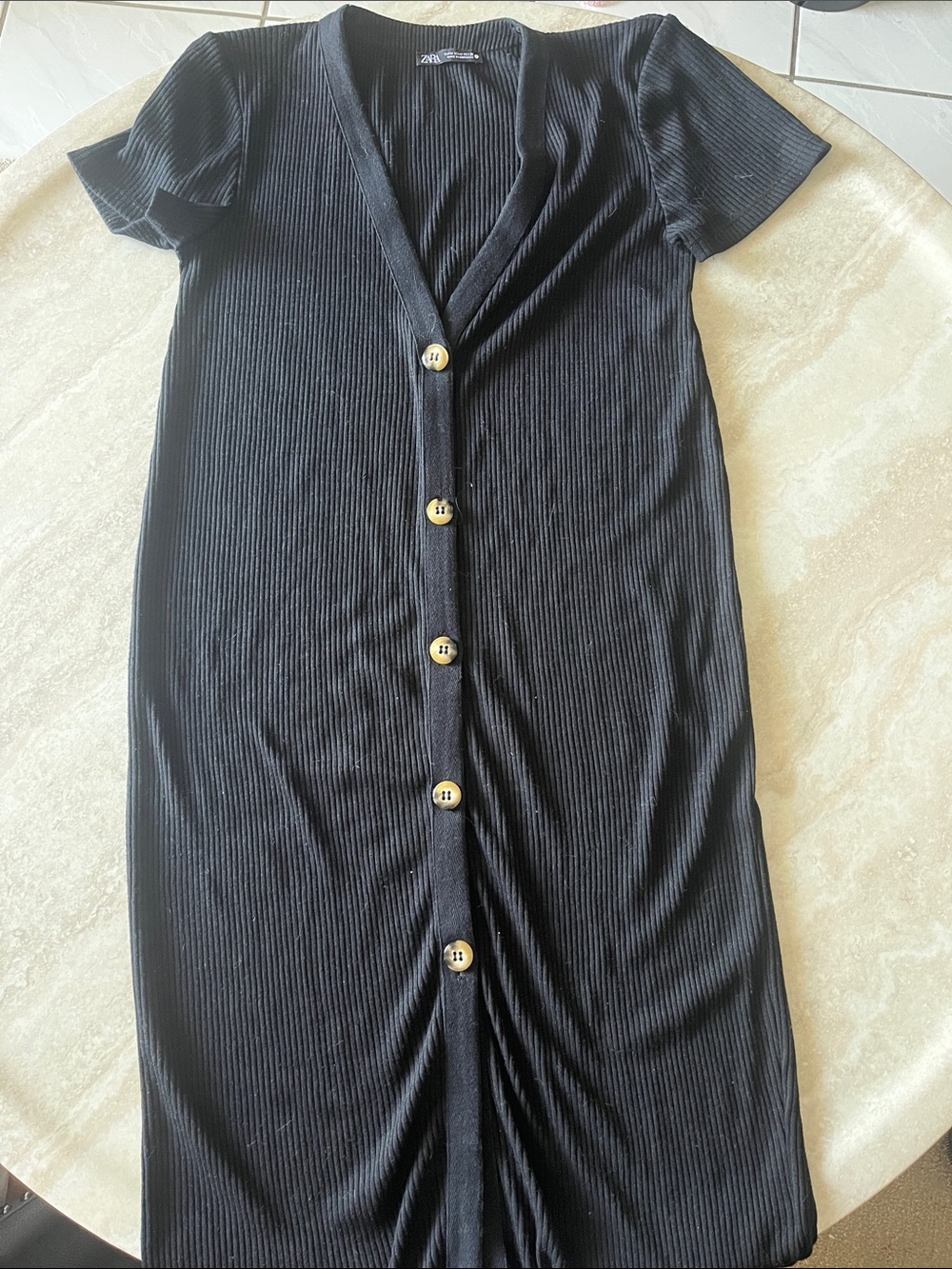 Zara Black Ribbed Midi Dress w/ Buttons - Picture 1 of 3